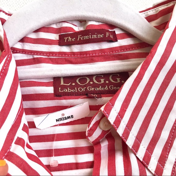 ♦️L.O.G.G RED WHITE STRIPE OPEN SHOULDER TOP! - Picture 8 of 12